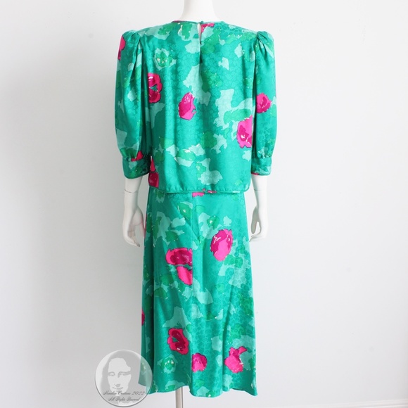 Flora Kung Blouse and Skirt 2pc Set Silk Abstract Floral Print Vintage 80s Sz 8 - Picture 9 of 10